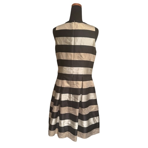 ELIZA J Black White Gold Striped A-Line Dress Sz 8P Medium Bloomingdales Jewels - Picture 4 of 13